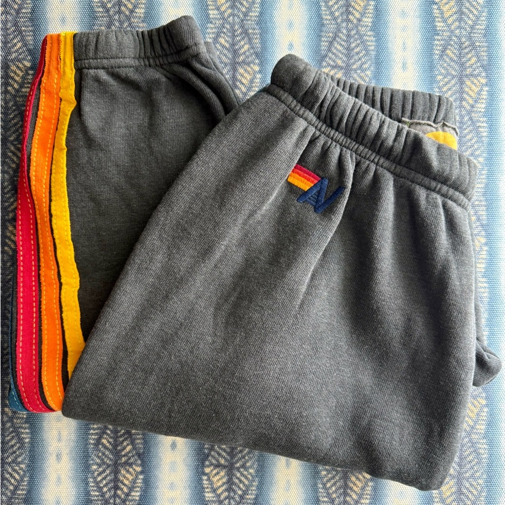 Aviator Nation 5 Stripe Sweatpants Charcoal with Rainbow NWOT - Picture 3 of 5